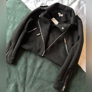 Women’s NWT Newbury Kustom Faux Suede Black Moto Jacket Size Small